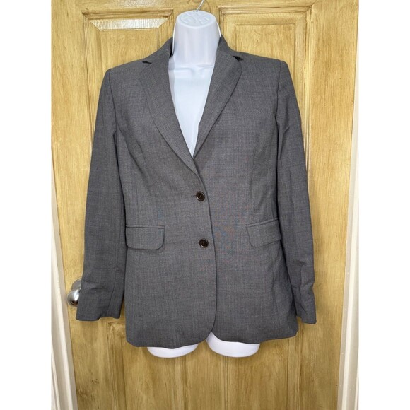 Brooks Brothers 346 Womens Gray Wool Blend Blazer Jacket 2 Button Classic Size 4 - Picture 1 of 6